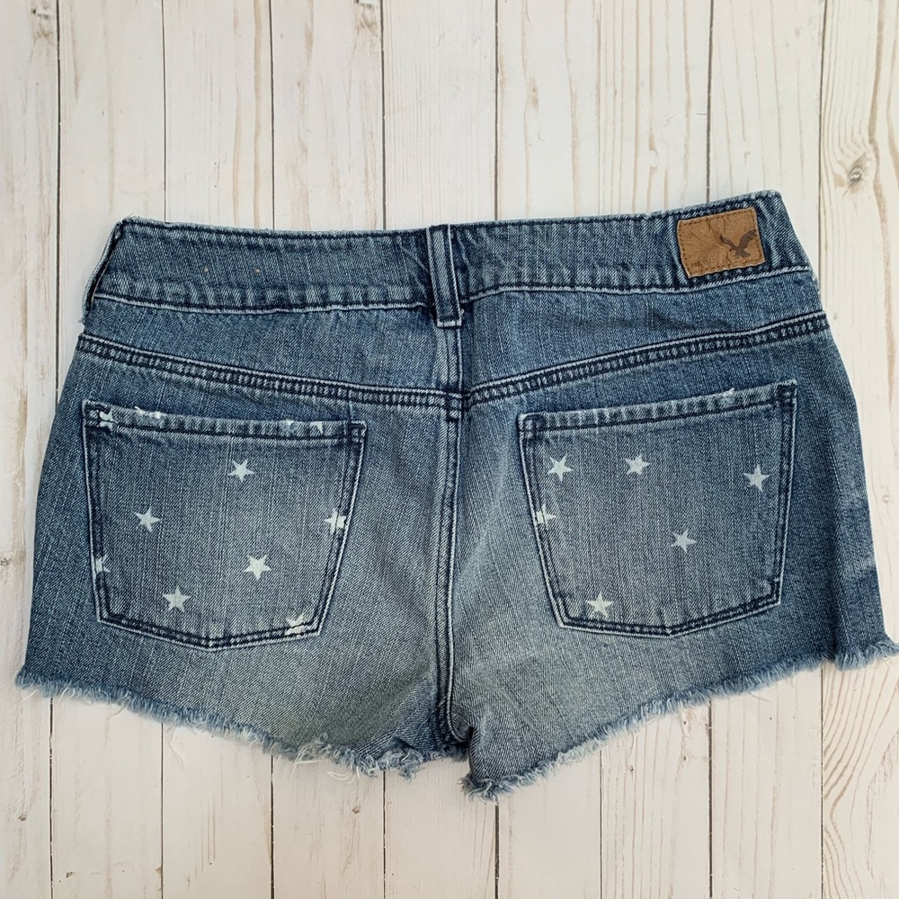 AEO Stars Stripes Flag Cut Off Denim Jean Shorts - Picture 5 of 8